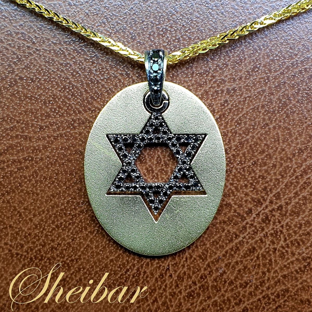 תכשיטי זהב ויהלומים לגבר- תליון מגן דוד דיסקית